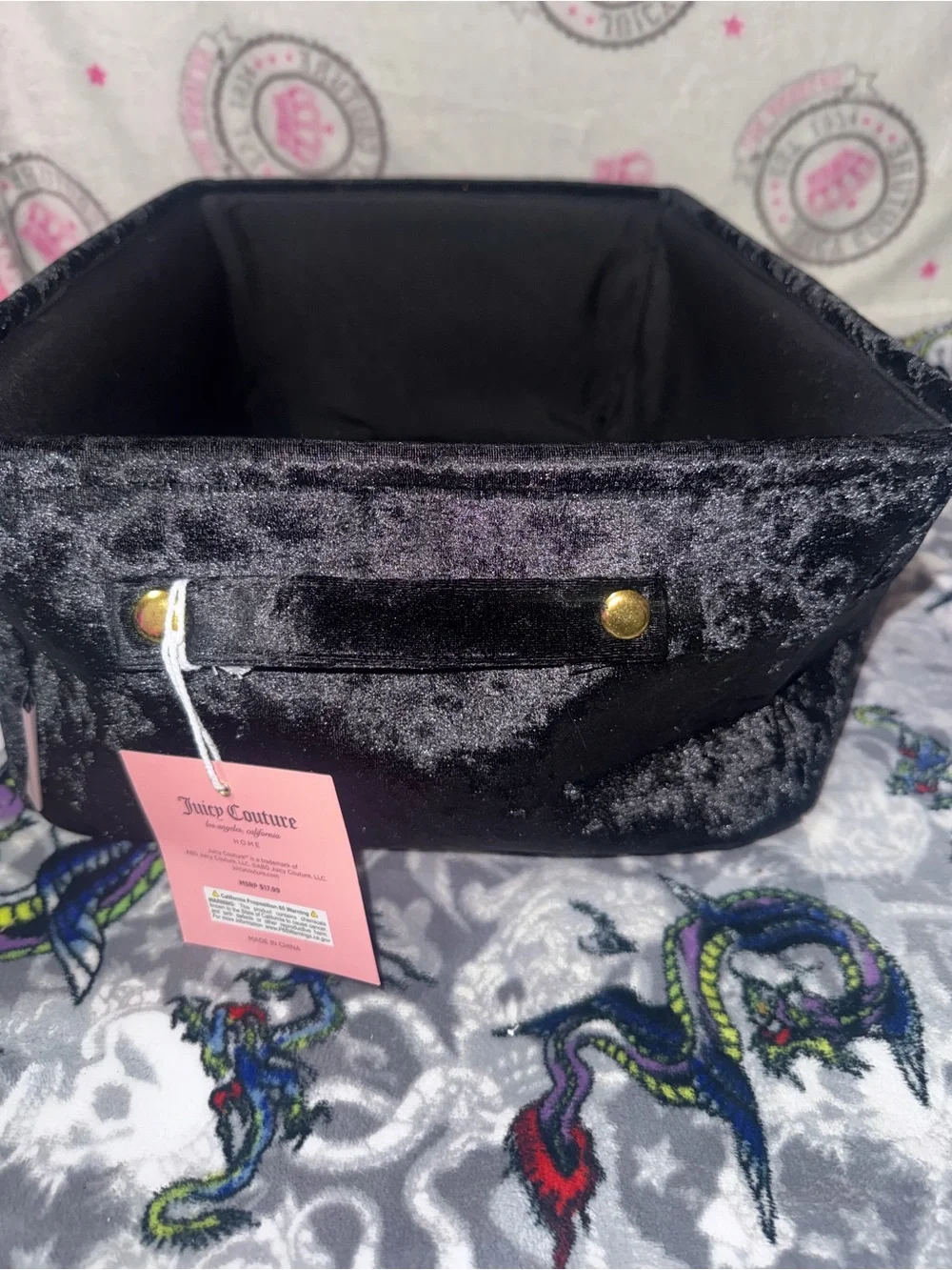 Juicy Couture Black Velvet Crown Storage Bin Basket